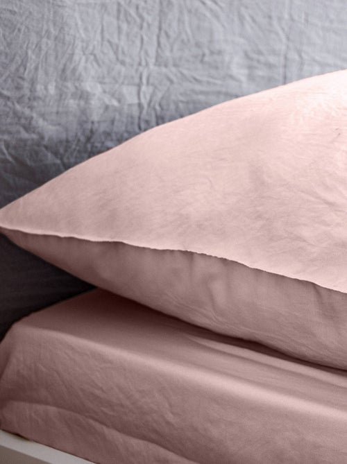 Parure de lit microfibre lavée 2 places rose poudré Luna - Kiabi