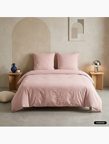 Parure de lit microfibre lavée 2 places rose poudré luna