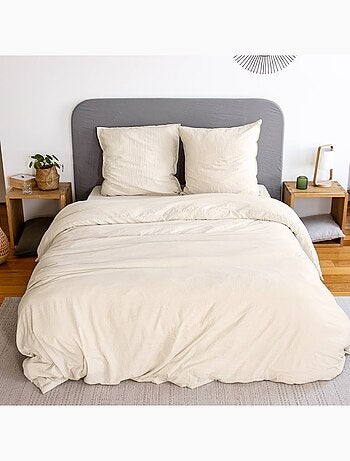 Parure de lit microfibre lavée 2 places sable Luna