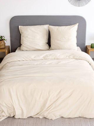 Parure de lit microfibre lavée 2 places sable Luna