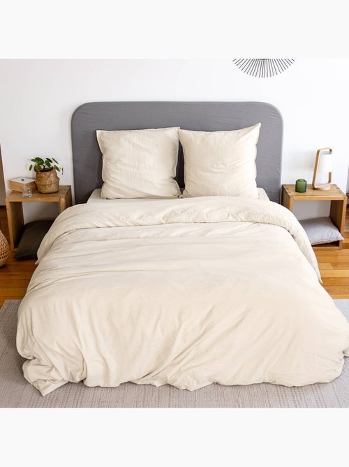 Parure de lit microfibre lavée 2 places sable Luna - Kiabi