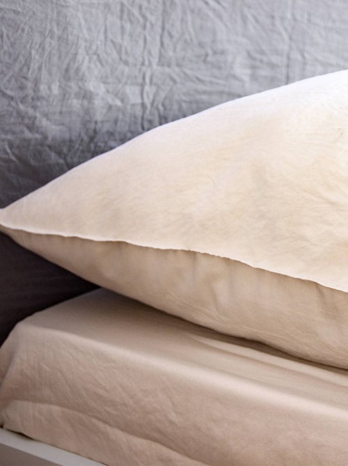 Parure de lit microfibre lavée 2 places sable Luna - Kiabi