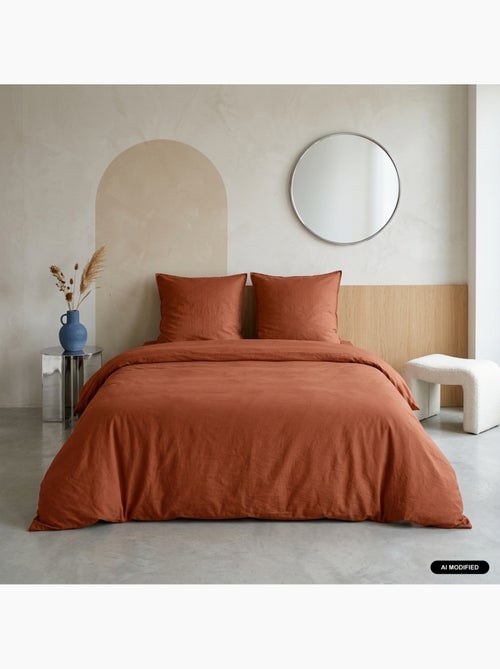 Parure de lit microfibre lavée 2 places terracotta luna - Kiabi Parure de lit microfibre lavée 2 places terracotta luna - Kiabi