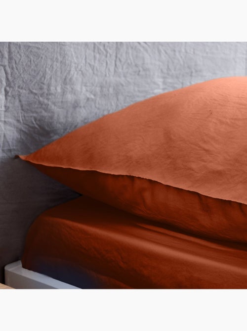 Parure de lit microfibre lavée 2 places terracotta luna - Kiabi Parure de lit microfibre lavée 2 places terracotta luna - Kiabi