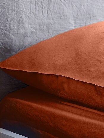 Parure de lit microfibre lavée 2 places terracotta Luna