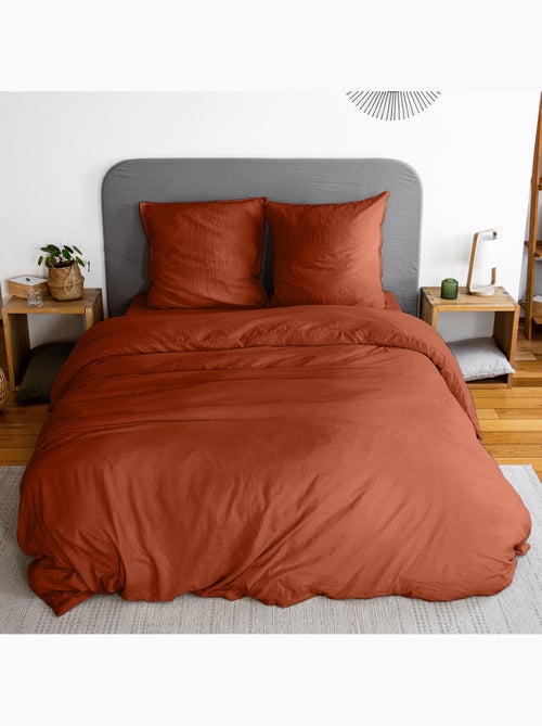 Parure de lit microfibre lavée 2 places terracotta Luna - Kiabi