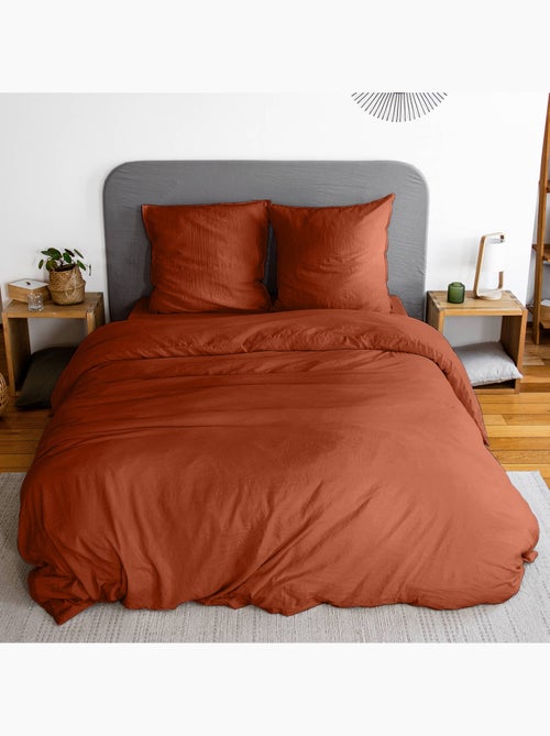 Parure de lit microfibre lavée 2 places terracotta Luna - Kiabi