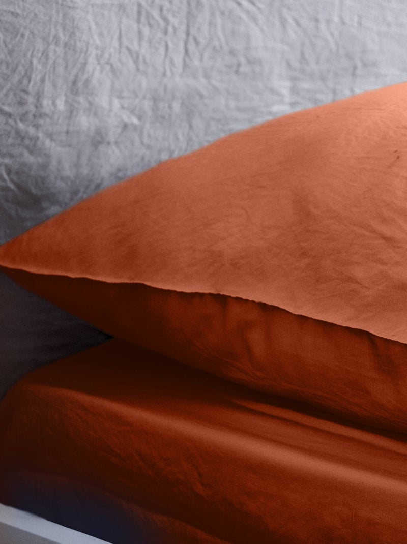Parure de lit microfibre lavée 2 places terracotta Luna Terracotta - Kiabi