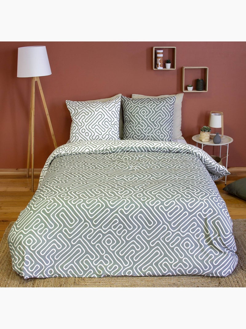 Parure de lit microfibre réversible 2 places imprimé labyrinthe gris  Aden Gris - Kiabi