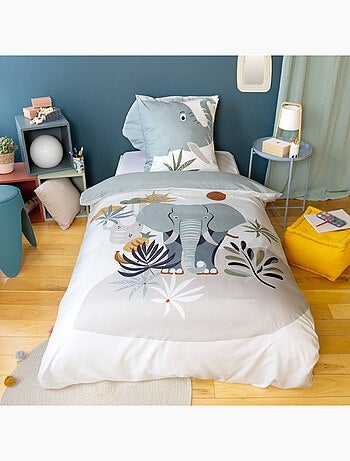 Parure de lit microfibre réversible imprimé éléphant 1 place 140x200cm Marceau