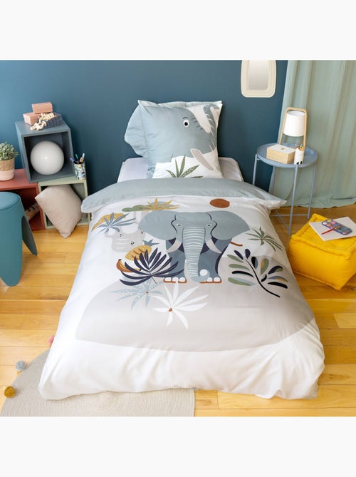 Parure de lit microfibre réversible imprimé éléphant 1 place 140x200cm Marceau - Kiabi