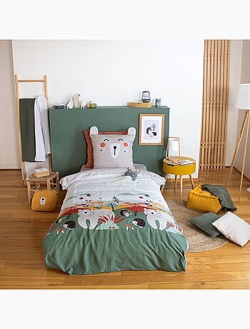 Parure de lit microfibre réversible imprimé forêt d'automne 1 place 140 x 200cm Robin