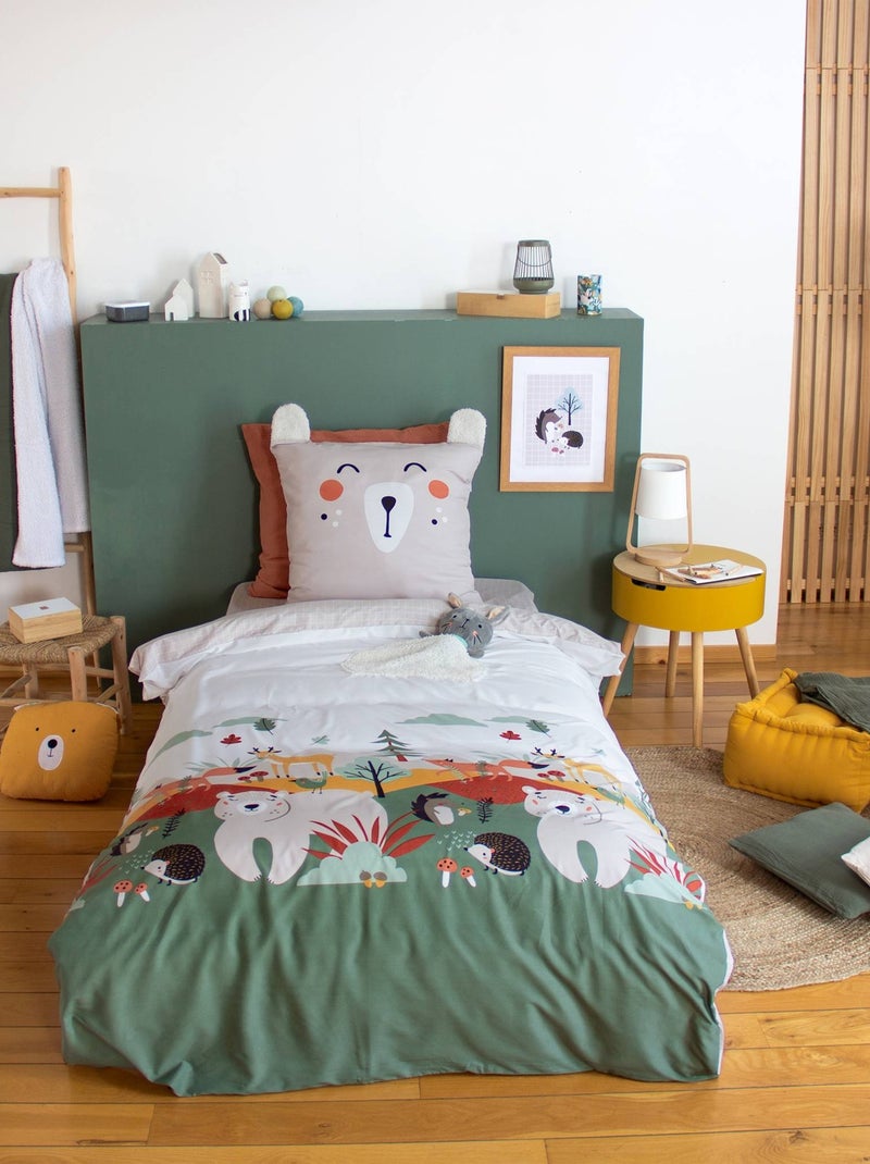 Parure de lit microfibre réversible imprimé forêt d'automne 1 place 140 x 200cm Robin Beige/Vert - Kiabi
