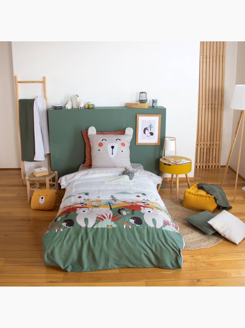 Parure de lit microfibre réversible imprimé forêt d'automne 1 place 140 x 200cm Robin - Kiabi