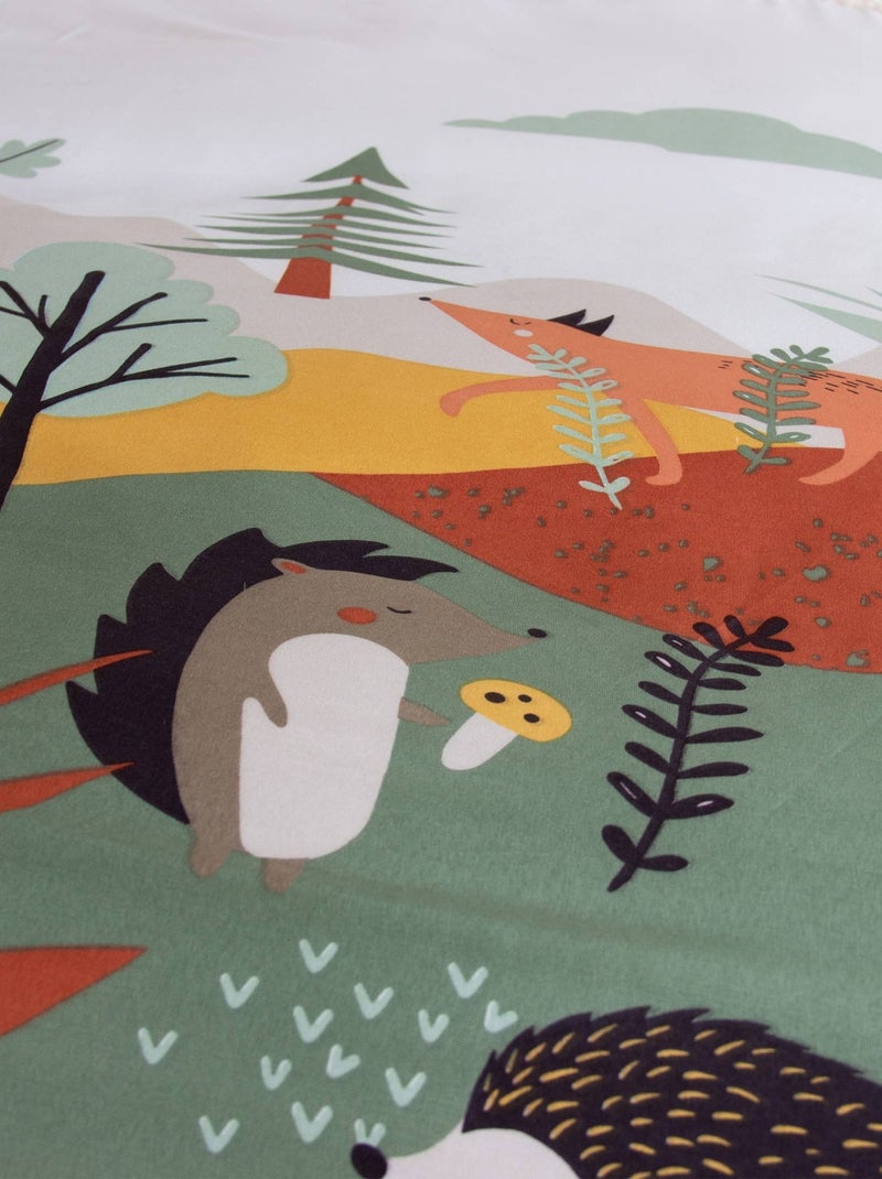 Parure de lit microfibre réversible imprimé forêt d'automne 1 place 140 x 200cm Robin Beige/Vert - Kiabi