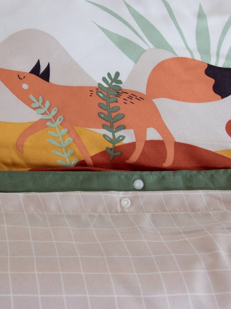 Parure de lit microfibre réversible imprimé forêt d'automne 1 place 140 x 200cm Robin Beige/Vert - Kiabi