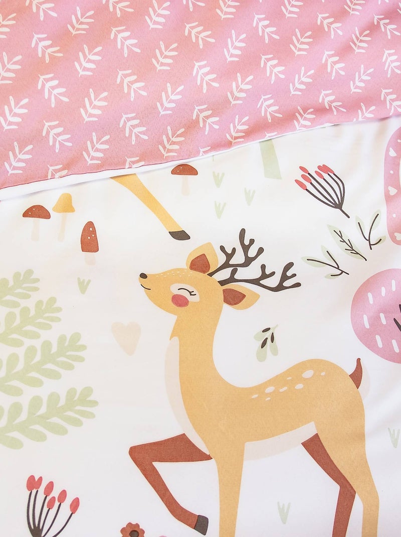 Parure de lit microfibre réversible imprimé forêt enchantée 1 place 140 x 200cm Lise Blanc Rose - Kiabi