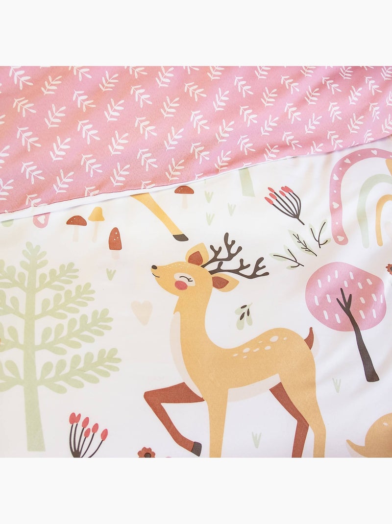 Parure de lit microfibre réversible imprimé forêt enchantée 1 place 140 x 200cm lise Rose/Blanc - Kiabi