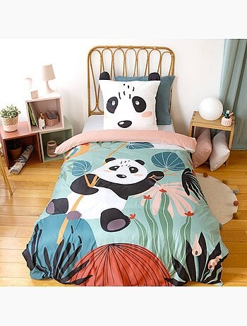 Parure de lit microfibre réversible imprimé panda 1 place 140x200cm raphael