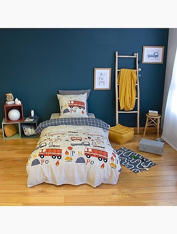 Parure de lit microfibre réversible imprimé pompier 1 place 140 x 200cm Pinpon