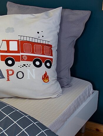 Parure de lit microfibre réversible imprimé pompier 1 place 140 x 200cm Pinpon
