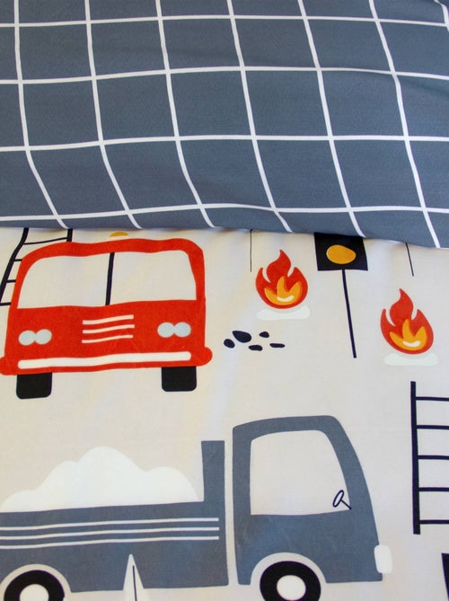 Parure de lit microfibre réversible imprimé pompier 1 place 140 x 200cm Pinpon - Kiabi