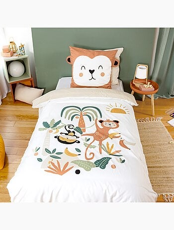 Parure de lit microfibre réversible imprimé singe 1 place 140x200cm Arthur