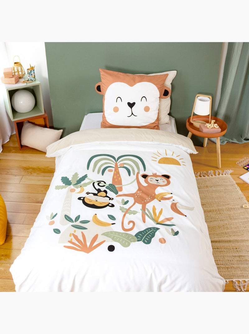 Parure de lit microfibre réversible imprimé singe 1 place 140x200cm Arthur Multicolore - Kiabi