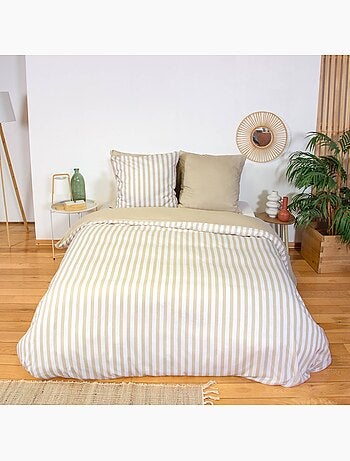 Parure de lit microfibre réversible rayures beige Néo