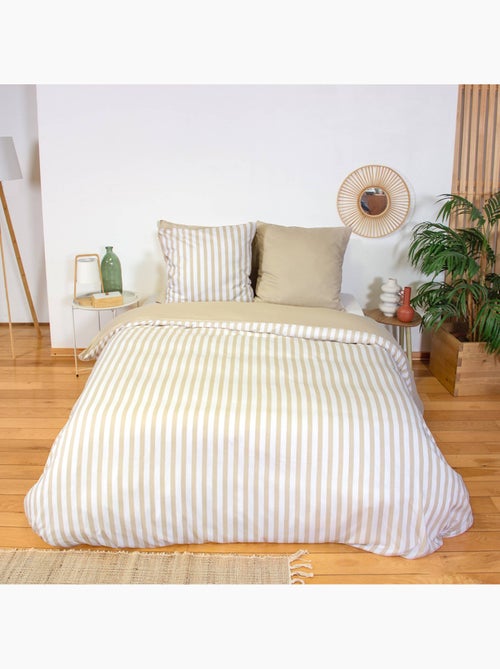 Parure de lit microfibre réversible rayures beige Néo - Kiabi