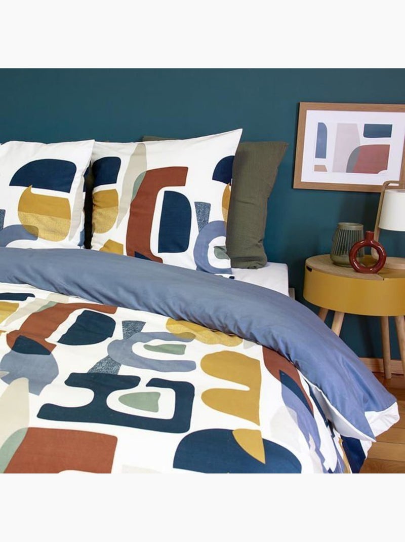 Parure de lit microfibre scandinave réversible - 3 pièces Bleu - Kiabi