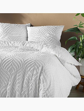 Parure de lit – Microfibre tuftée motif feuilles + 2 taies