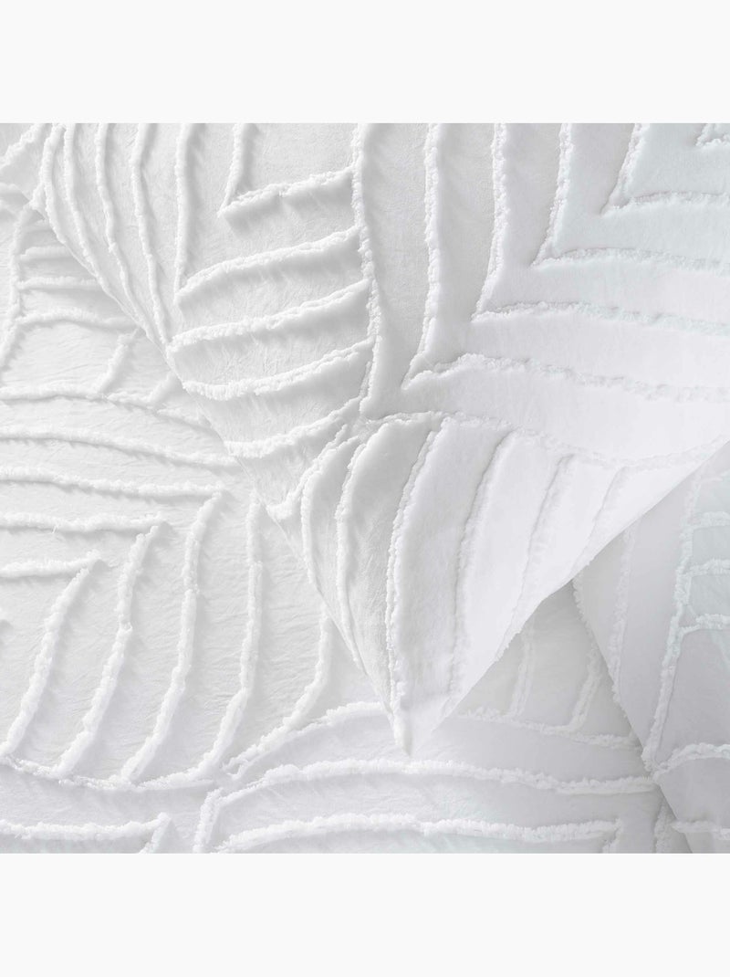 Parure de lit – Microfibre tuftée motif feuilles + 2 taies Blanc - Kiabi