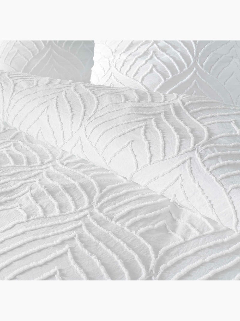 Parure de lit – Microfibre tuftée motif feuilles + 2 taies Blanc - Kiabi