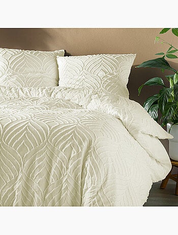 Parure de lit – Microfibre tuftée motif feuilles + 2 taies