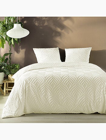 Parure de lit – Microfibre tuftée motif feuilles + 2 taies