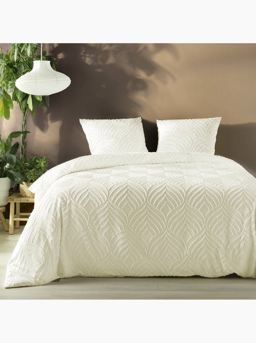 Parure de lit – Microfibre tuftée motif feuilles + 2 taies - Kiabi