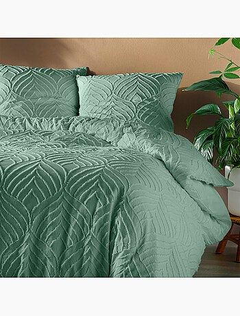 Parure de lit – Microfibre tuftée motif feuilles + 2 taies