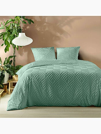 Parure de lit – Microfibre tuftée motif feuilles + 2 taies