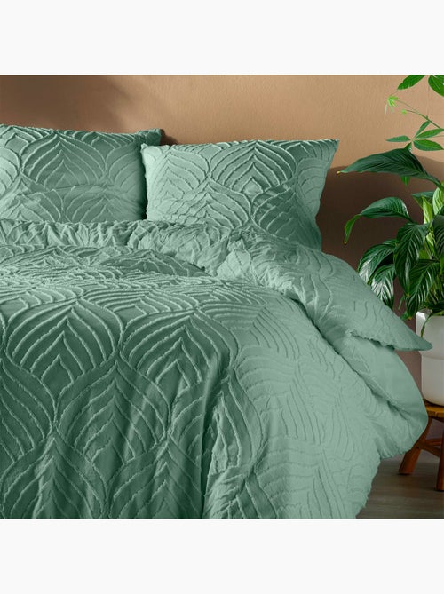 Parure de lit – Microfibre tuftée motif feuilles + 2 taies - Kiabi