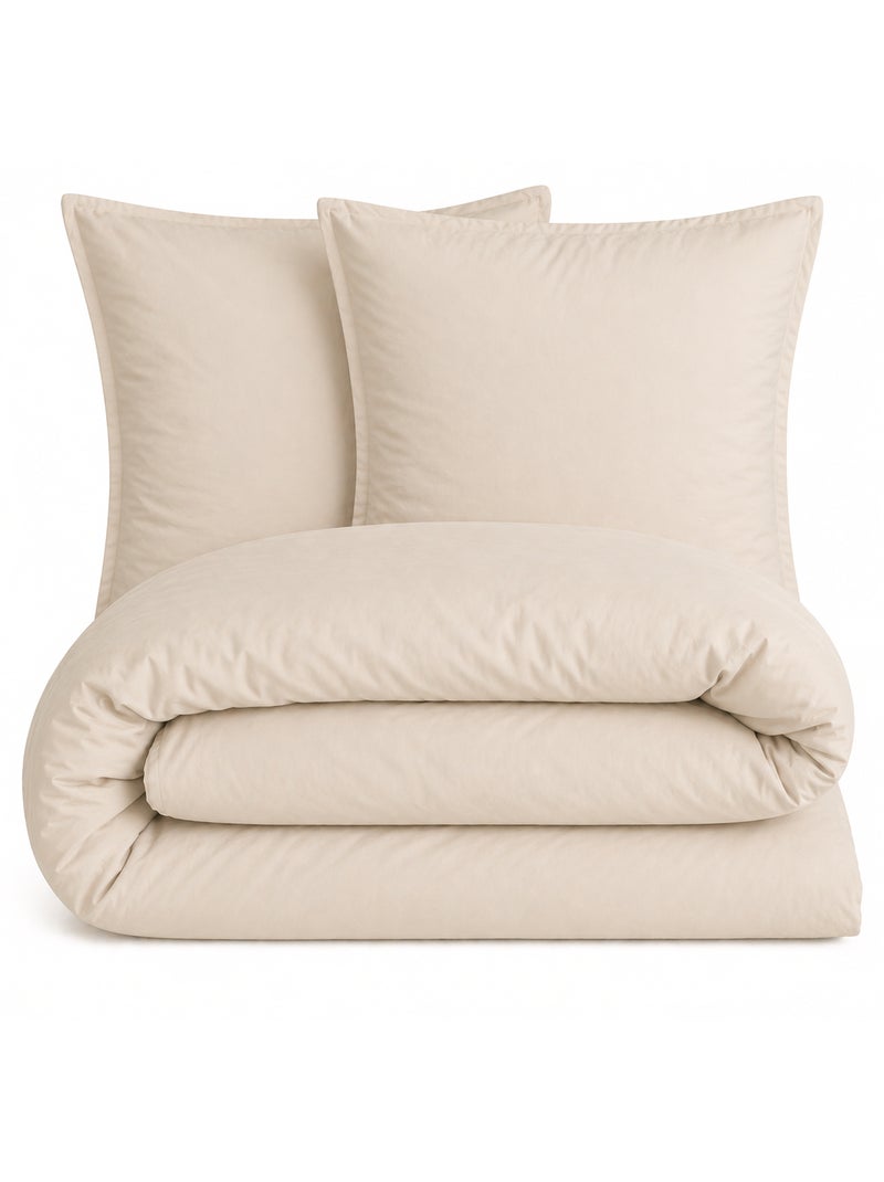 Parure de lit MILA micro lavée polyester Beige sable - Kiabi