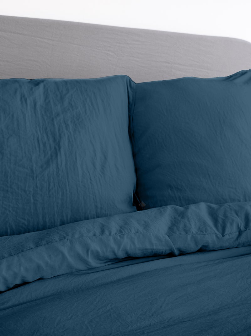 Parure de lit MILA micro lavée polyester Bleu nuit - Kiabi