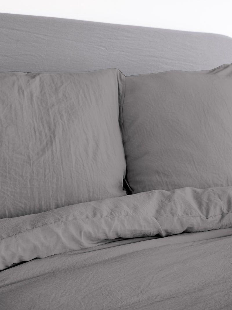 Parure de lit MILA micro lavée polyester gris anthracite - Kiabi