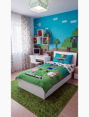 Parure de Lit Minecraft Jungle Enfant, 100% Coton Oeko-Tex, Lit 1 place, AVENTURE
