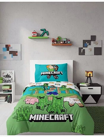Parure de Lit Minecraft Jungle Enfant, 100% Coton Oeko-Tex, Lit 1 place, AVENTURE