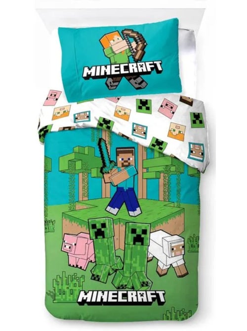Parure de Lit Minecraft Jungle Enfant, 100% Coton Oeko-Tex, Lit 1 place, AVENTURE - Kiabi