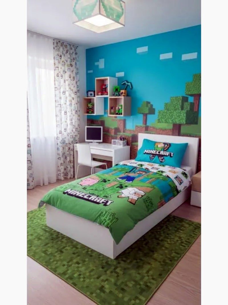 Parure de Lit Minecraft Jungle Enfant, 100% Coton Oeko-Tex, Lit 1 place, AVENTURE Vert - Kiabi