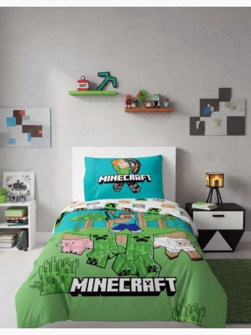 Parure de Lit Minecraft Jungle Enfant, 100% Coton Oeko-Tex, Lit 1 place, AVENTURE - Kiabi