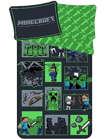 Parure de Lit Minecraft Survival Mode 140x200 cm - Housse de couette enfant