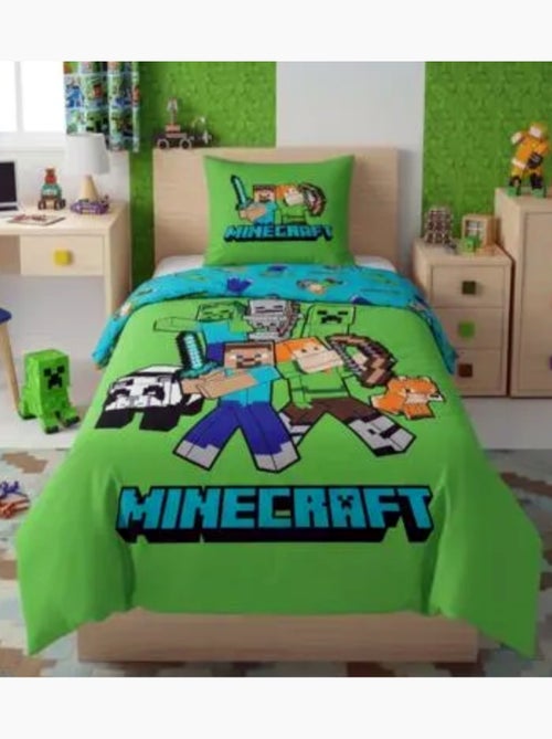 Parure de Lit Minecraft World Enfant, 100% Coton Oeko-Tex, Lit 1 place, BLOCK - Kiabi